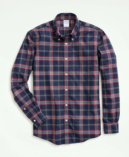 Stretch Supima® Cotton Non-Iron Twill Polo Button Down Collar, Tartan Shirt | Brooks Brothers discount - US 7131