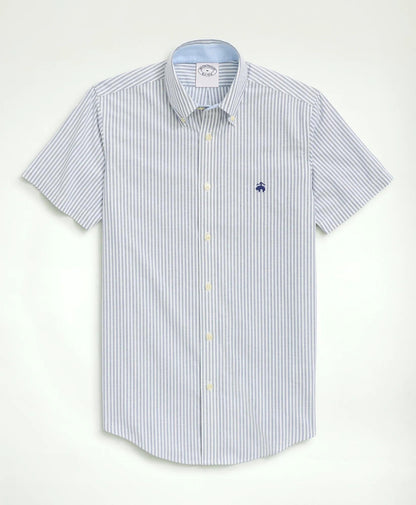 Stretch Non-Iron Oxford Button-Down Collar, Bengal Stripe Short- Sleeve Sport Shirt | Brooks Brothers sale