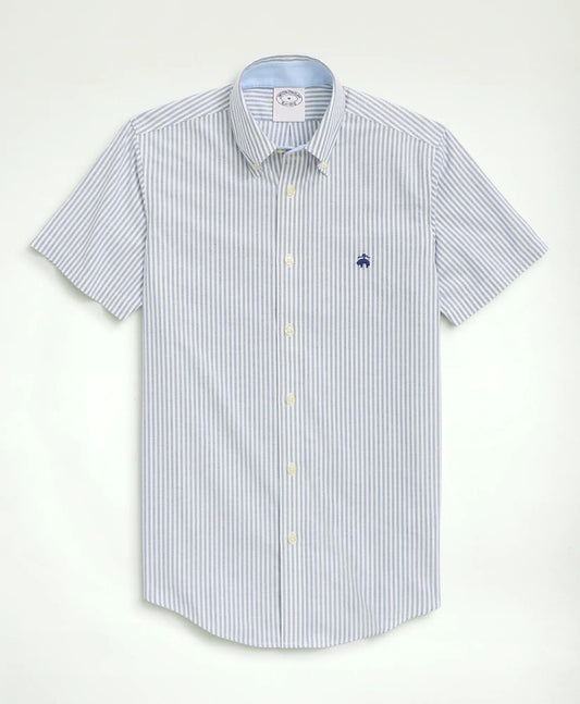 Stretch Non-Iron Oxford Button-Down Collar, Bengal Stripe Short- Sleeve Sport Shirt | Brooks Brothers sale