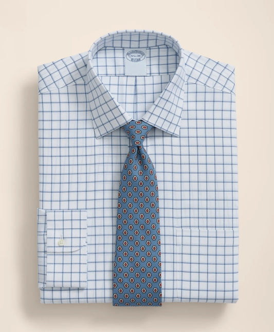 Brooks Brothers Explorer Collection Non-Iron Twill Ainsley Collar, Windowpane Dress Shirt | Brooks Brothers for sale